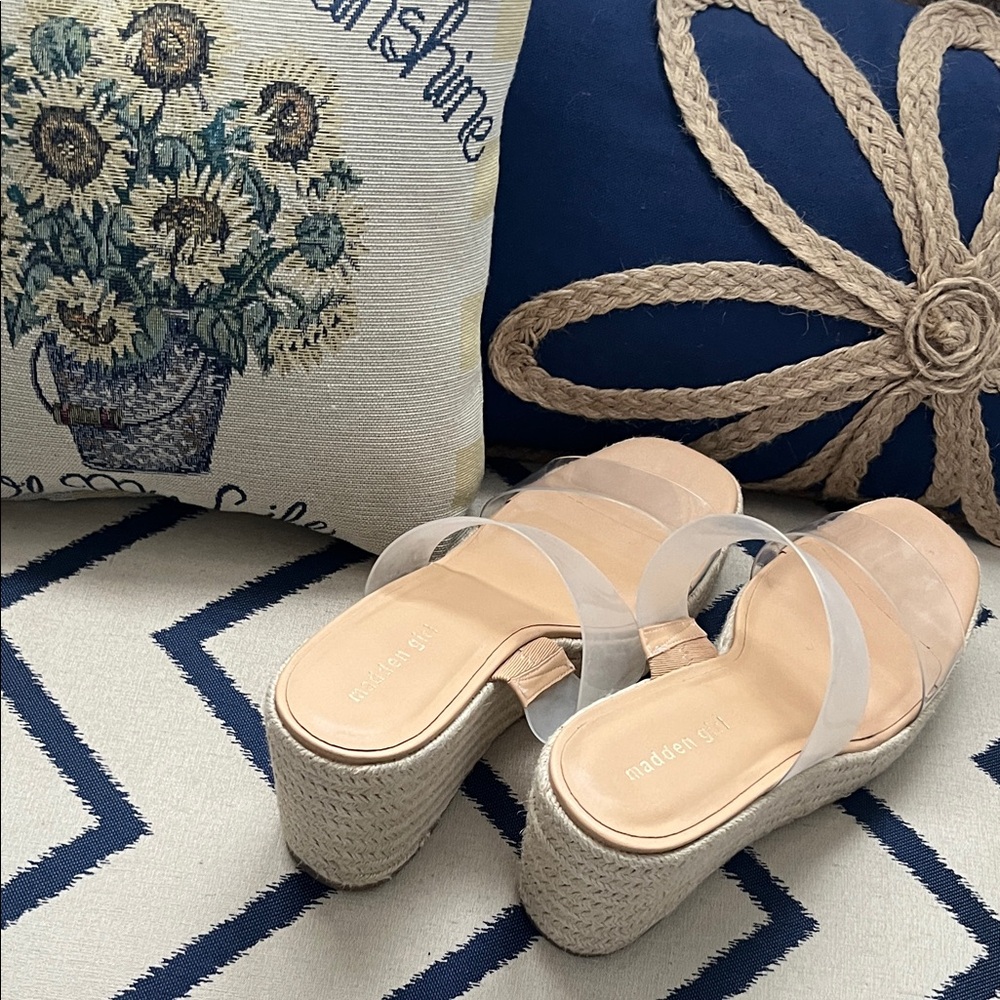 Madden Girl Clear Strap Tan Wedges